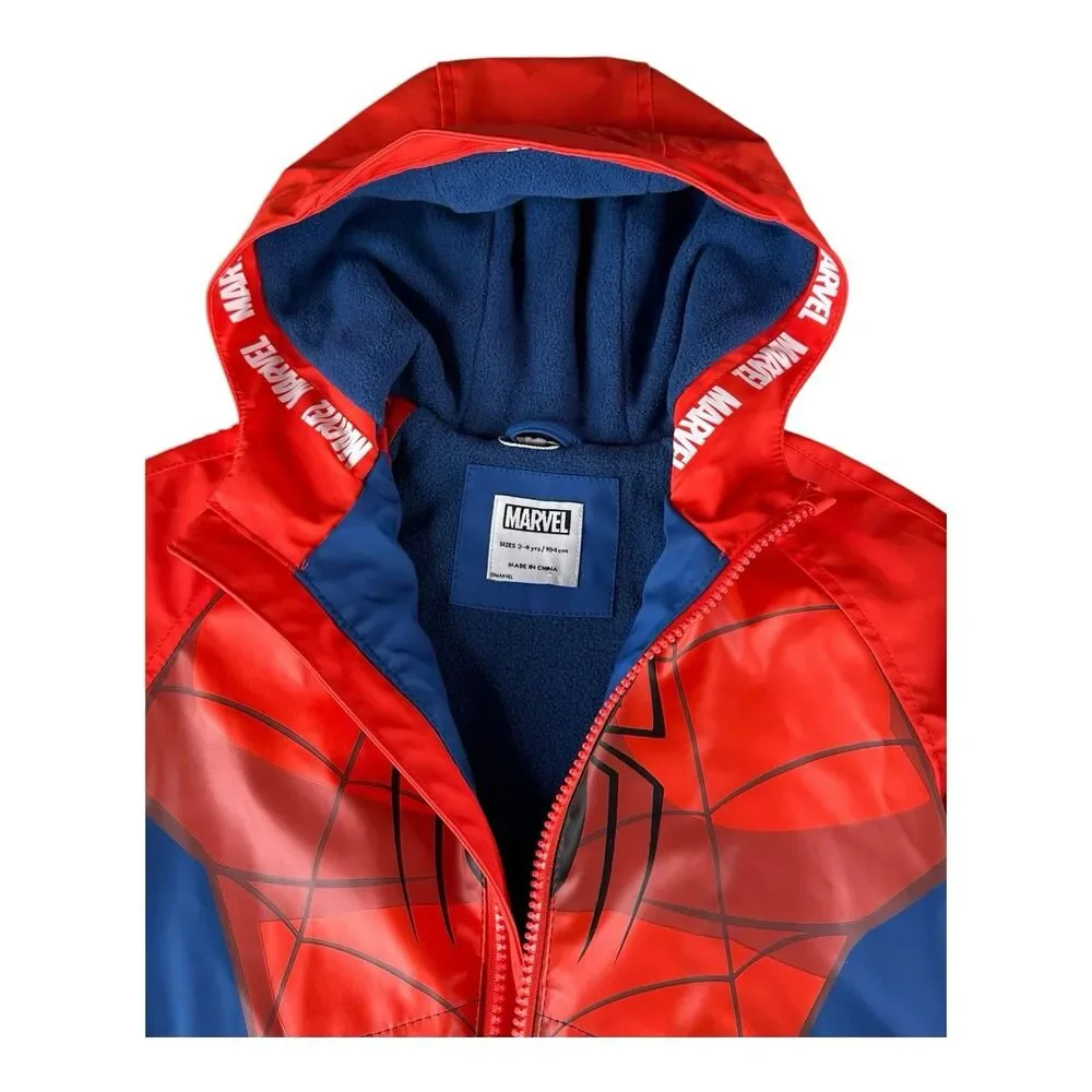 MARVEL AMAZING SPIDERMAN Warm Fleece Lined Waterproof Raincoat 3-4 Year‎ VGC